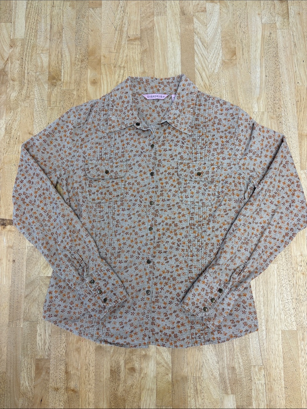 Overdrive Vintage Corduroy Western Snap Button Up Shirt M Floral Cottagecore